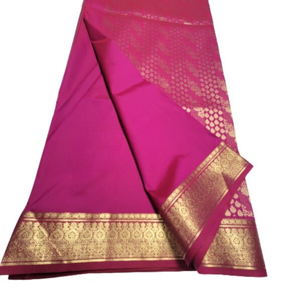 Hot Pink Saree with Gold Accents - Unstitched - NEW - Picture 6 of 10